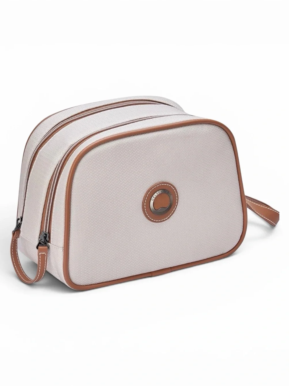 Canvas Zip Makeup Pouch with Tan Trim - Women Cosmetic Bag